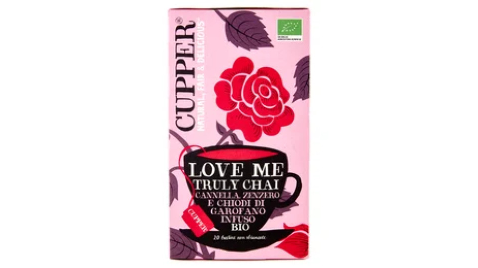 CUPPER Love Me Truly Chai Infuso Biologico con Cannella, Zenzero e Cardamomo, 20 Bustine 44 g