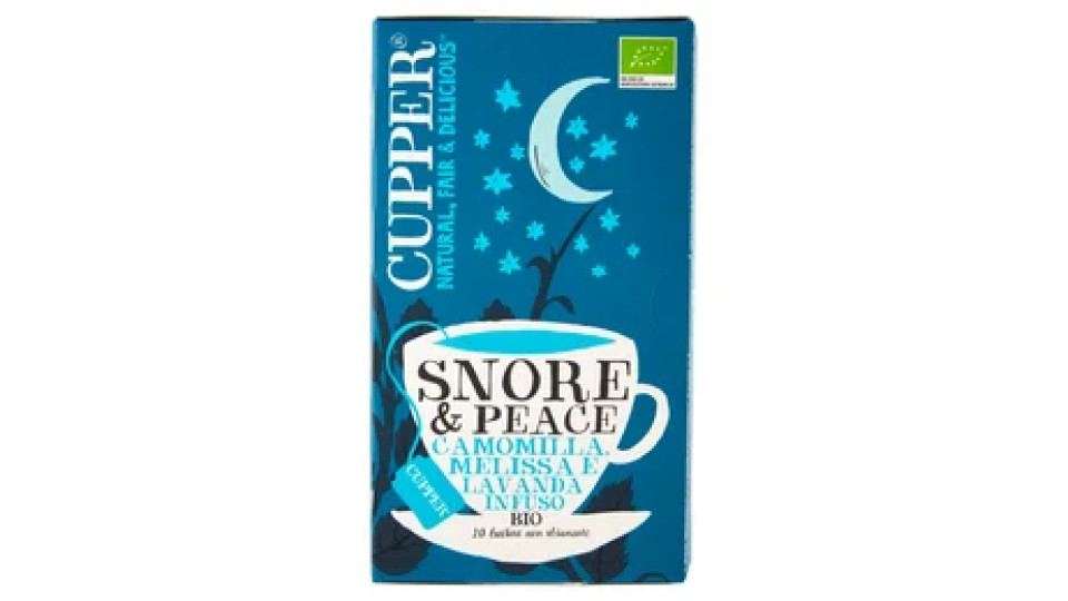 CUPPER Snore & Peace Infuso Biologico Camomilla, Melissa e Lavanda, Tisana Delicata, 20 Bustine 30 g