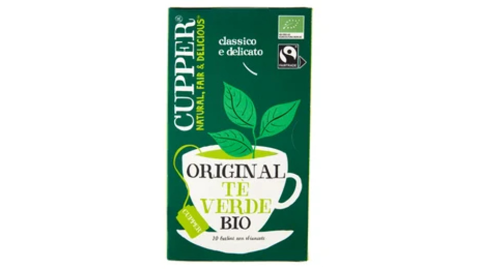 CUPPER Tè Verde Biologico e Fairtrade, Gusto Delicato e Raffinato, 20 Bustine 35 g