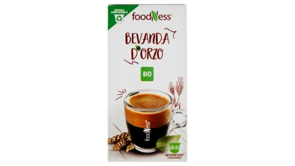 foodNess Bevanda d'Orzo Bio Compostabile Nespresso Compatibile 10 x 2 g