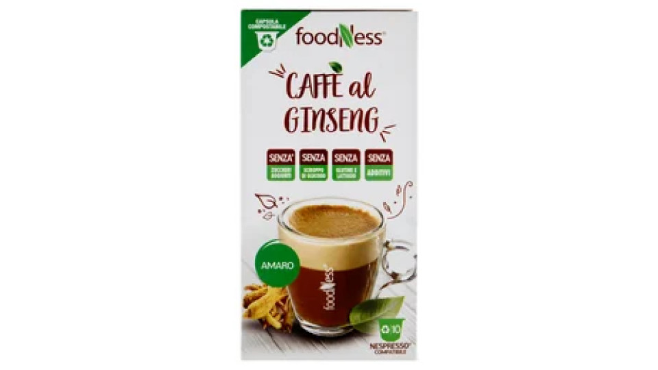 foodNess Caffè al Ginseng Amaro Compostabile Nespresso Compatibile 10 x 5,5 g