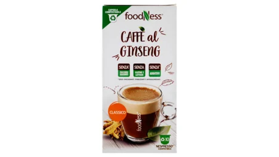 foodNess Caffè al Ginseng Classico Compostabile Nespresso Compatibile 10 x 7 g