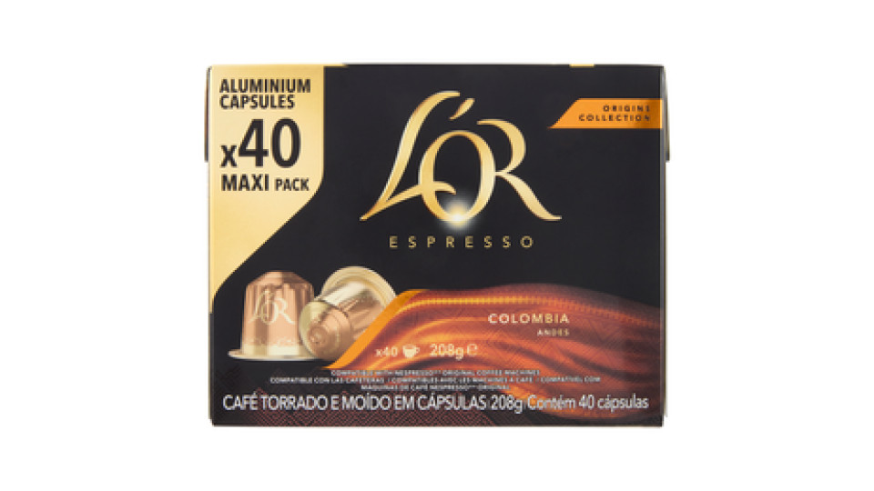 L'OR Espresso Origins Collection Colombia- 40 Capsule Caffè Comp. Macchine Nespresso*® Original 208g