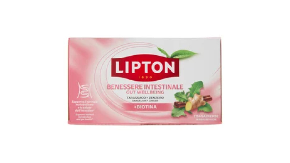 Lipton Benessere Intestinale Tarassaco, Zenzero + Biotina Tisana di Erbe 17 x 1,9 g