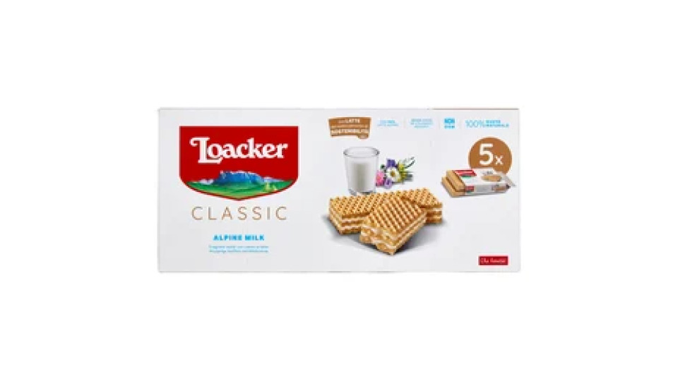 Loacker Classic Alpine Milk Wafer con crema al Latte Alpino non OGM Wafers 45gx5