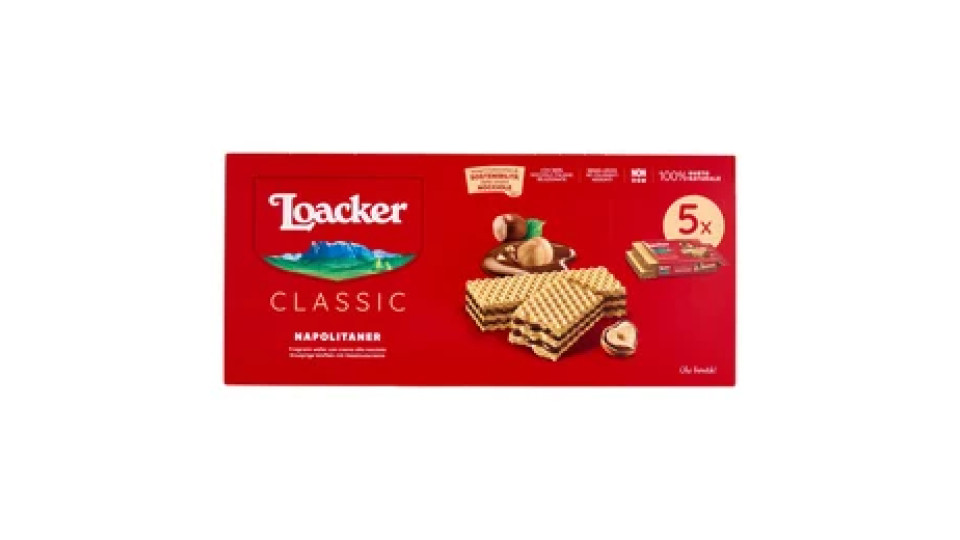 Loacker Classic Napolitaner Wafer con crema alle Nocciole 100% Italiane Wafers 45gx5