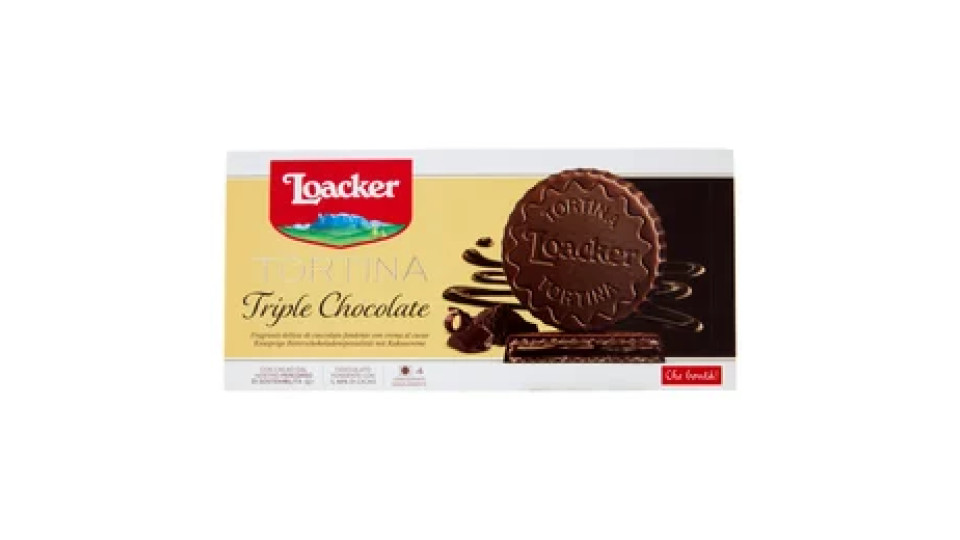 Loacker Tortina Triple Chocolate Wafer ricoperto di Cioccolato Fondente con crema al Cacao 21gx6
