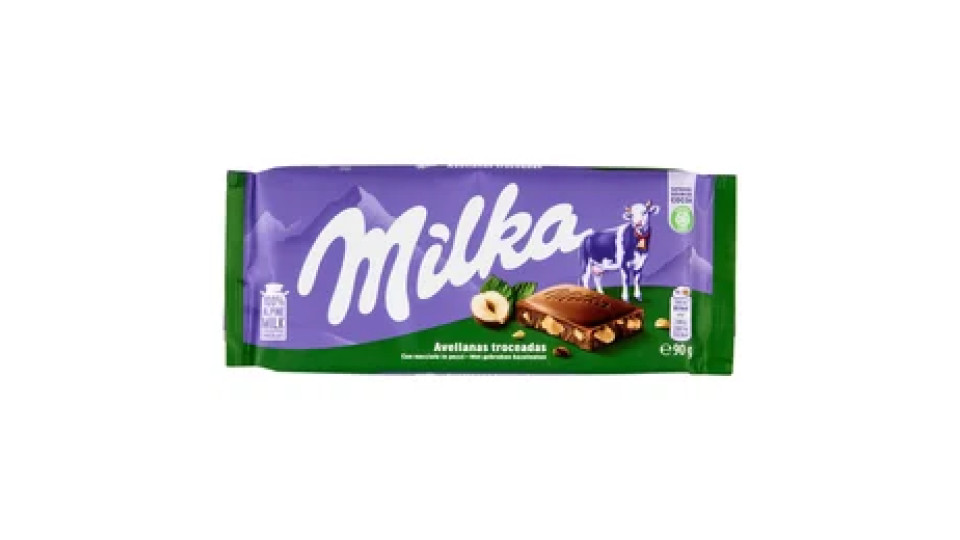 Milka Nocciole spezzate, tavoletta di cioccolato al latte 100% Alpino e nocciole spezzate - 90g