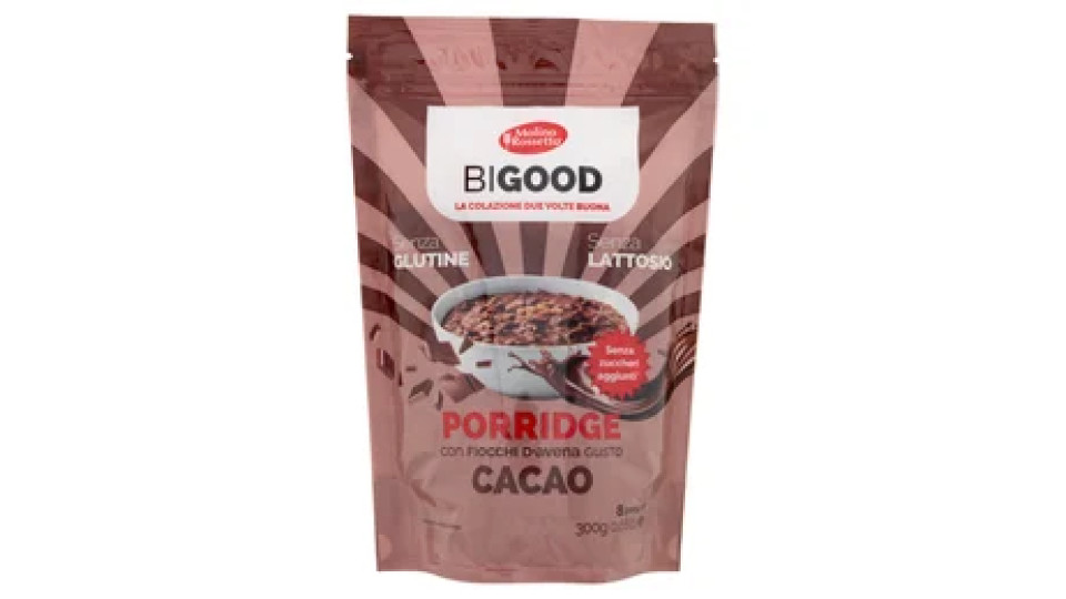 Molino Rossetto BIGOOD Porridge con Fiocchi d'Avena Gusto Cacao 300 g