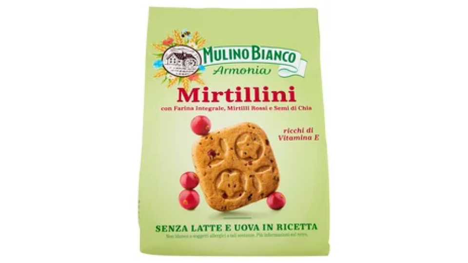 Mulino Bianco Armonia Mirtillini Biscotti Farina Integrale Mirtilli Rossi Senza Latte e Uova 270g
