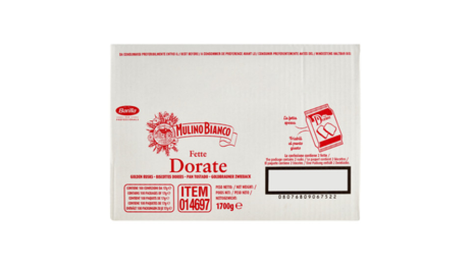 Mulino Bianco Fette Biscottate Dorate Bifette Monoporzione Cassa Food Service 100 pz x 17g