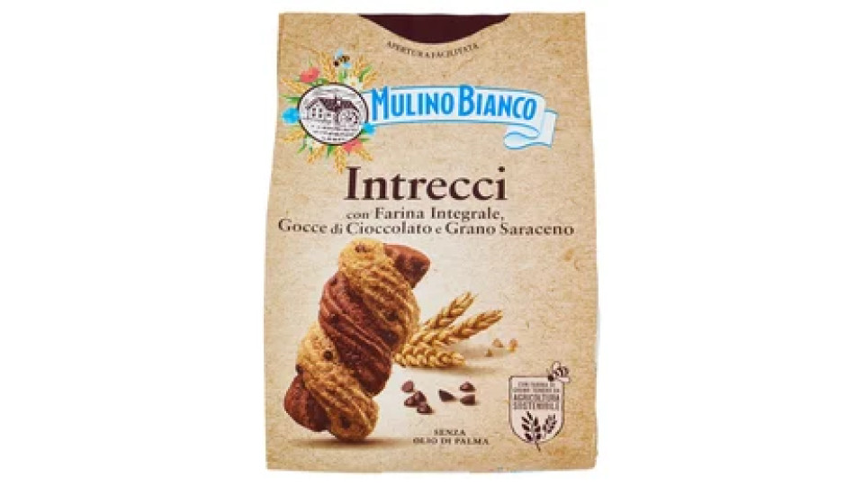 Mulino Bianco Intrecci Biscotti Integrali con Frolla al Cacao e Gocce Cioccolato 300g