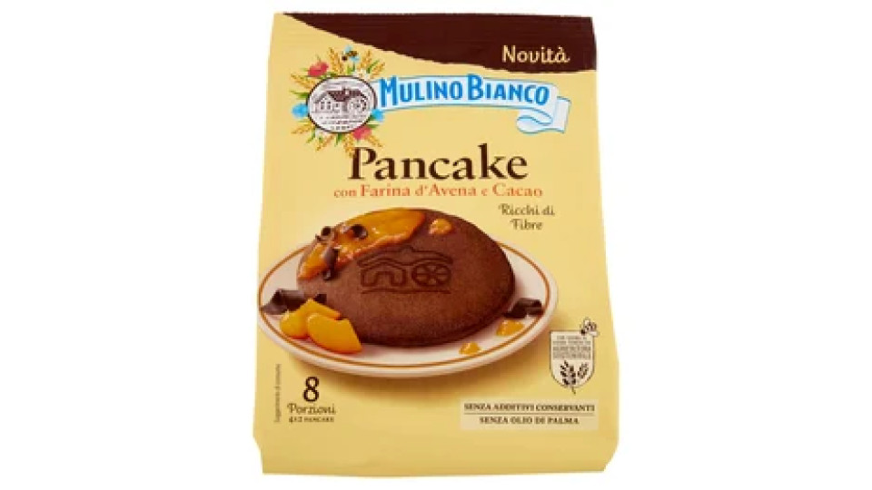 Mulino Bianco Pancake con Farina d'Avena e Cacao Colazione 8 Porzioni 256g