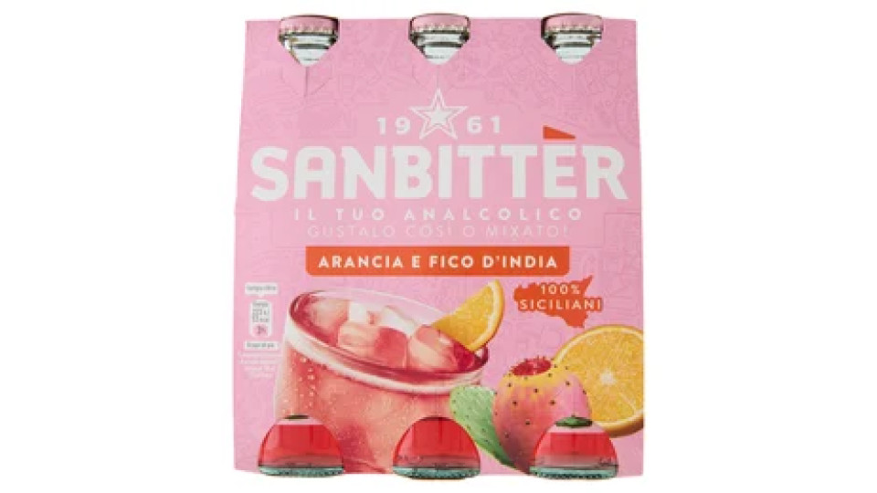 Sanbittèr, Arancia e Fico d'India, Aperitivo Analcolico - 3 x 200ml