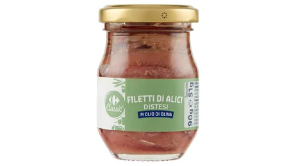 Carrefour Classic Filetti di Alici Distesi in Olio di Oliva 90 g