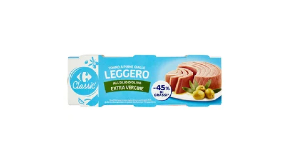 Carrefour Classic Tonno a Pinne Gialle Leggero all'Olio d'Oliva Extra Vergine 3 x 60 g