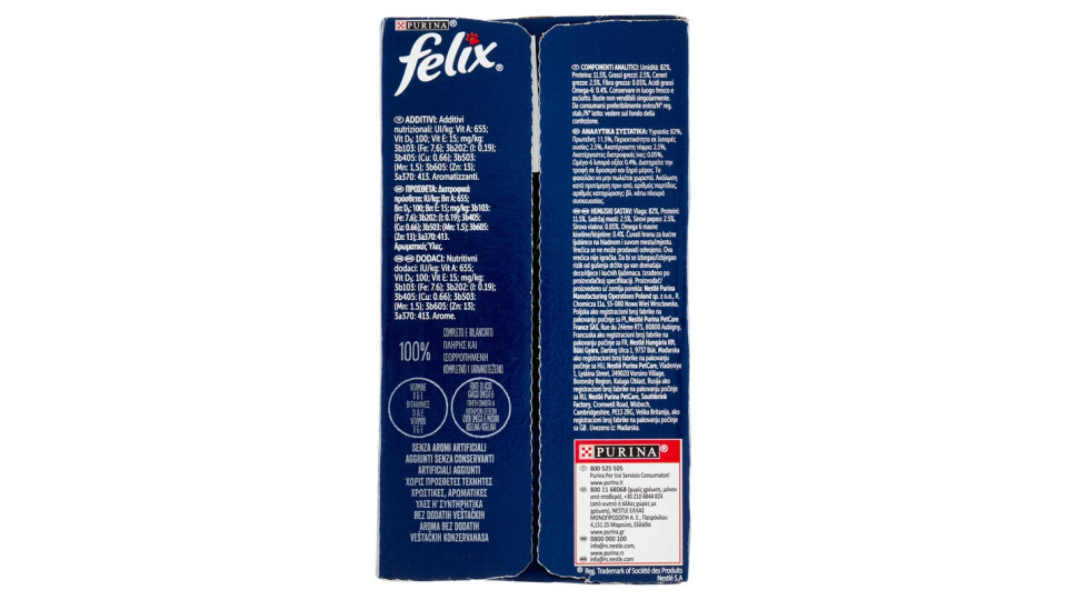 Purina, gatto Felix Le Ghiottonerie le varietà in gelatina platessa tonno coniglio pollo