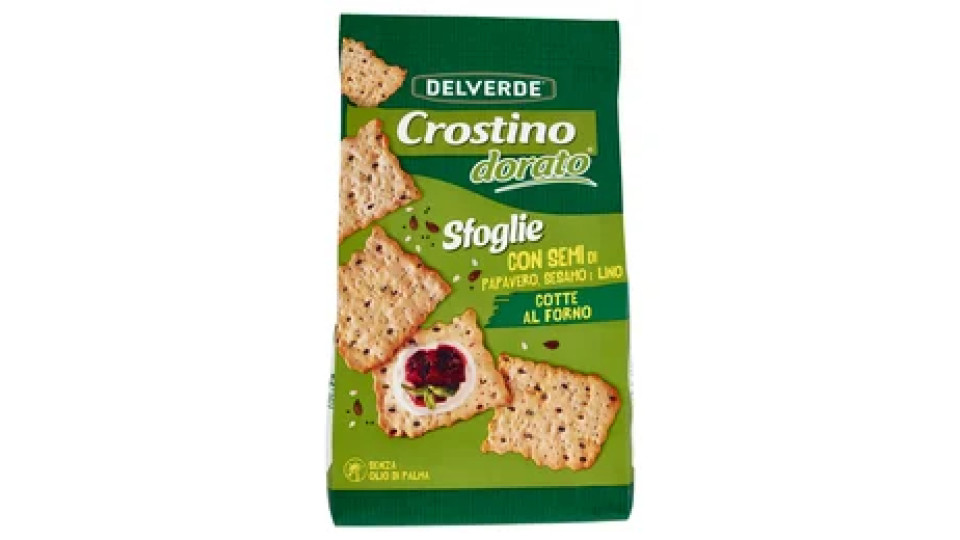 Delverde Crostino dorato Sfoglie con Semi di Papavero, Sesamo e Lino 180 g