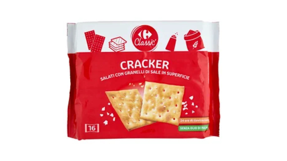 Carrefour Classic Cracker Salati con Granelli di Sale in Superficie 16 x 31,25 g