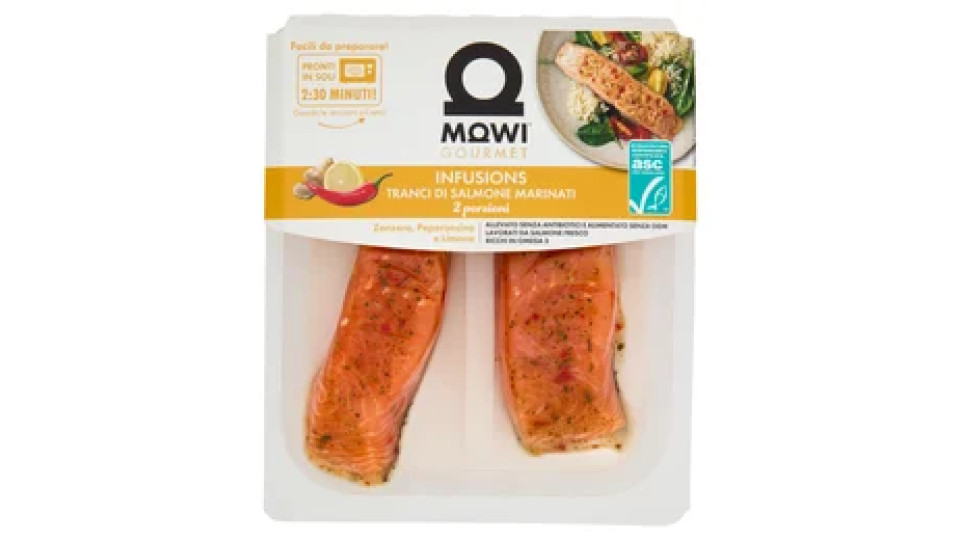 Mowi Gourmet Infusions Tranci di Salmone Marinati Zenzero, Peperoncino e Limone 2 x 110 g