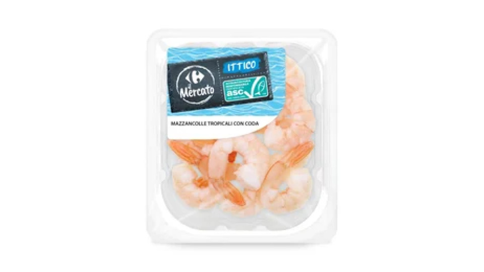 Mazzancolle tropicali con coda cotte e sgusciate 125 g Carrefour il Mercato