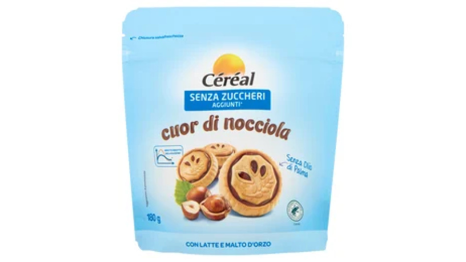 Céréal, Biscotti Cuor di Nocciola, Senza Zuccheri Aggiunti, Senza Olio di Palma - 180 g