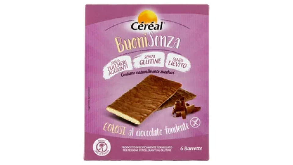 Céréal, Crackers BuoniSenza Golosi al cioccolato fondente, senza glutine, senza lievito - 6 x 17 g