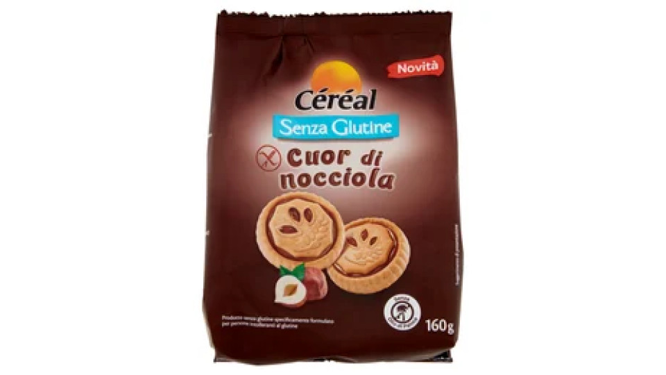 Céréal Cuor di Nocciola, Biscotti ripieni alla nocciola e cacao, Senza Glutine, Senza Lievito - 160g