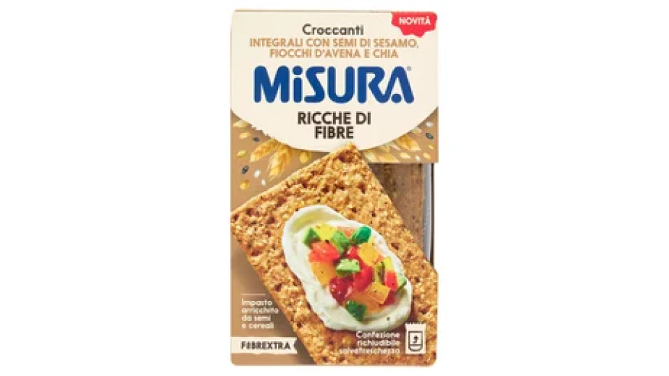 Misura Fibrextra Croccanti Integrali con Semi di Sesamo, Fiocchi d'Avena e Chia 160 g