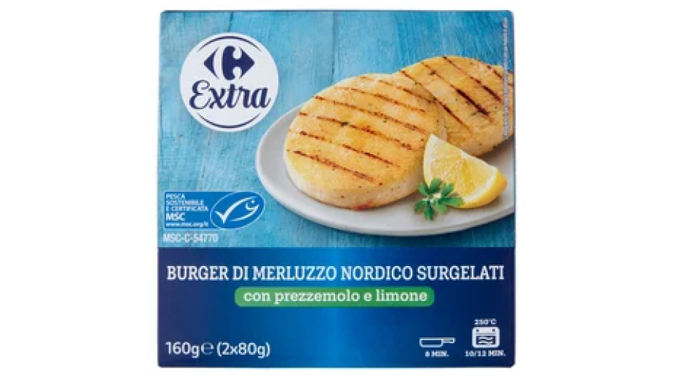 Carrefour Extra Burger di Salmone Surgelati con limone e aneto 2 x 80 g