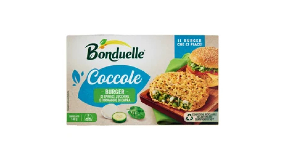 Bonduelle Coccole Burger di Spinaci, Zucchine e Formaggio di Capra Surgelato 160 g