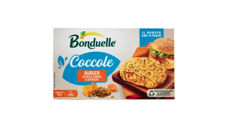 Bonduelle Coccole Burger di Zucca, Carote e Lenticchie Surgelato 160 g