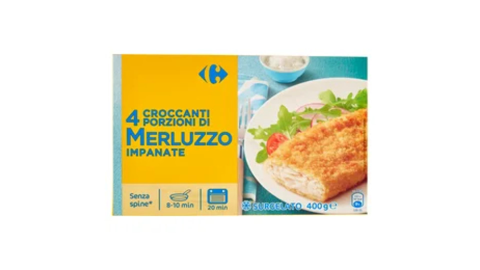 Carrefour 4 Croccanti Porzioni di Merluzzo Impanate Surgelato 4 x 100 g