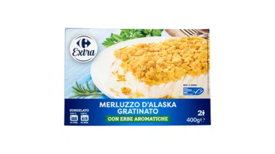 Carrefour Extra Merluzzo d'Alaska Gratinato con Erbe Aromatiche Surgelato 400 g