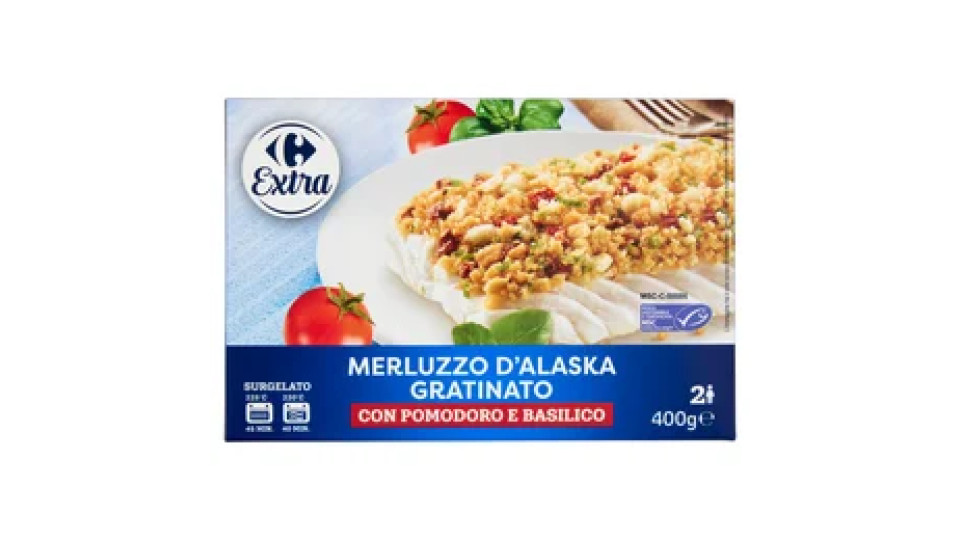 Carrefour Extra Merluzzo d'Alaska Gratinato con Pomodoro e Basilico Surgelato 400 g