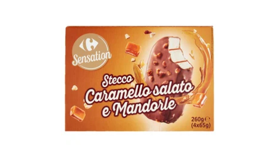 Carrefour Sensation Stecco Caramello salato e Mandorle 4 x 65 g