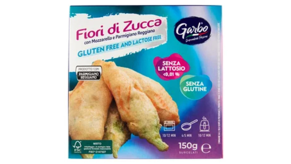 Garbo Gluten Free and Lactose Free Fiori di Zucca con Mozzarella, Parmigiano Reggiano Surgelati 150g