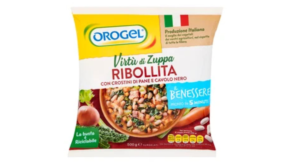 Orogel Il Benessere Virtù di Zuppa Ribollita con Crostini di Pane e Cavolo Nero Surgelati 500 g
