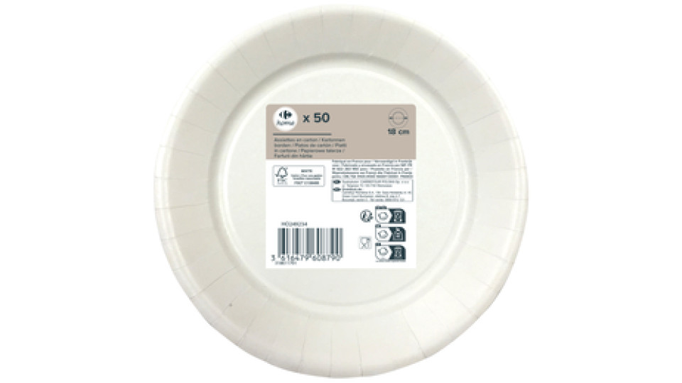 50 Piatti CRF in cartoncino diam 18cm Bianco FSC (220g)