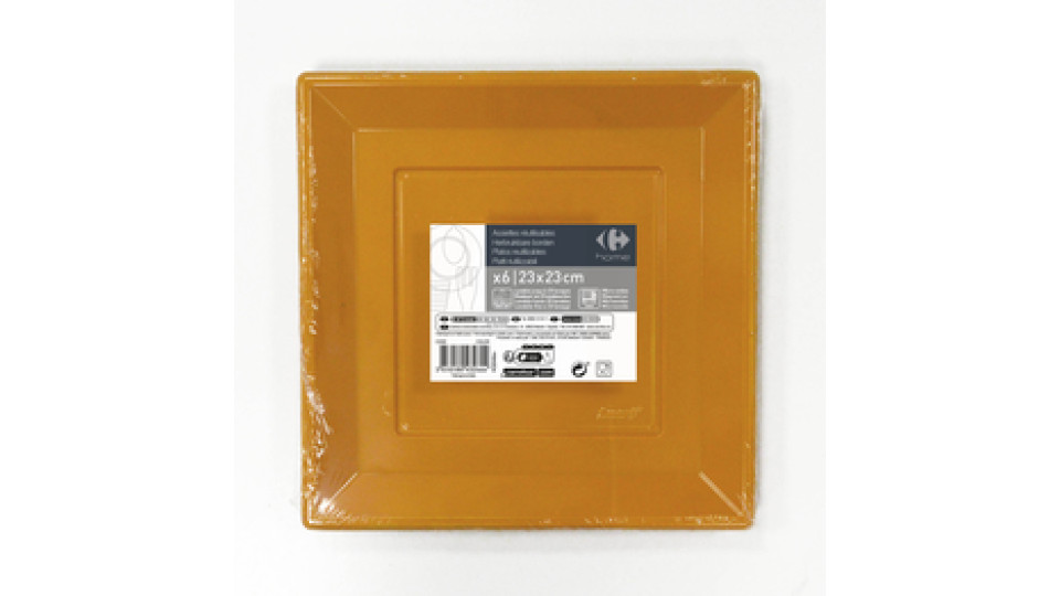 6 piatti arancio rettangolari 23x23 Carrefour