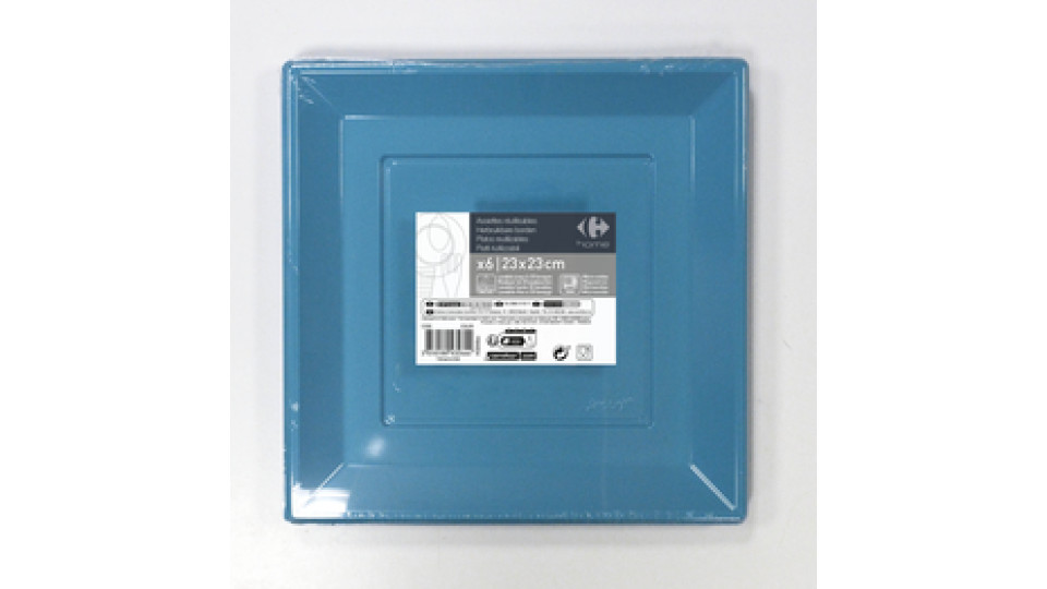 6 piatti azzurri rettangolari 23x23 Carrefour