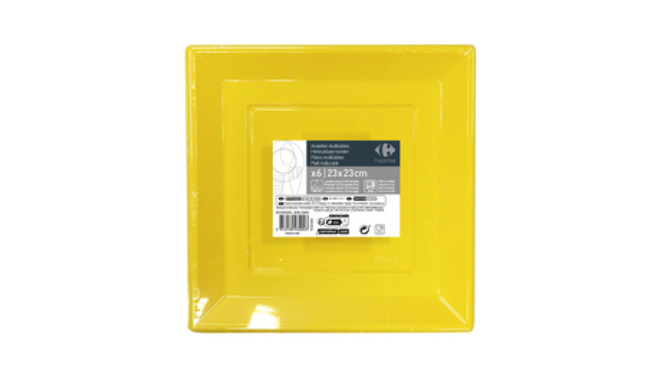 6 piatti gialli rettangolari 23x23 Carrefour