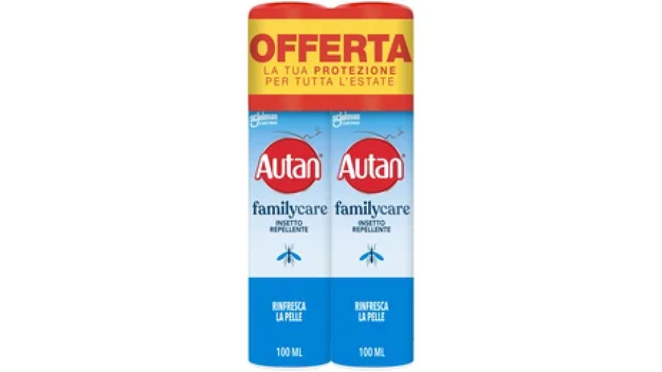 Autan Family Care Spray Antizanzare, Repellente Zanzare, Dermatologicamente Testato, 2 Confezioni da 100 ml
