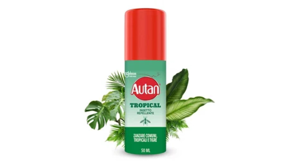 Autan Tropical Mini Spray, Repellente Zanzare con Azione Protettiva Duratura, Fino a 8 Ore di protezione, Adatto ai Viaggi in Luoghi Tropicali, 50 ml