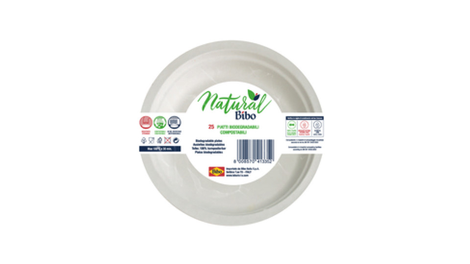 BIBO 25 Piatti In Polpa Di Cellulosa Da 17cm Biodegradabili E Compostabili