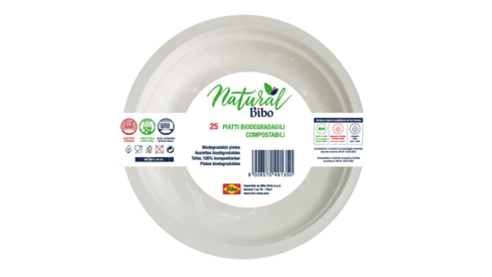 BIBO 25 Piatti In Polpa Di Cellulosa Da 22cm Biodegradabili E Compostabili