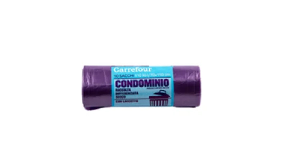Carrefour 10 Sacchi viola per rifiuti con laccetto 70x110