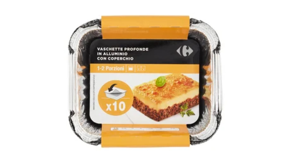 Carrefour Vaschette Profonde in Alluminio con Coperchio 1-2 Porzioni 10 pz