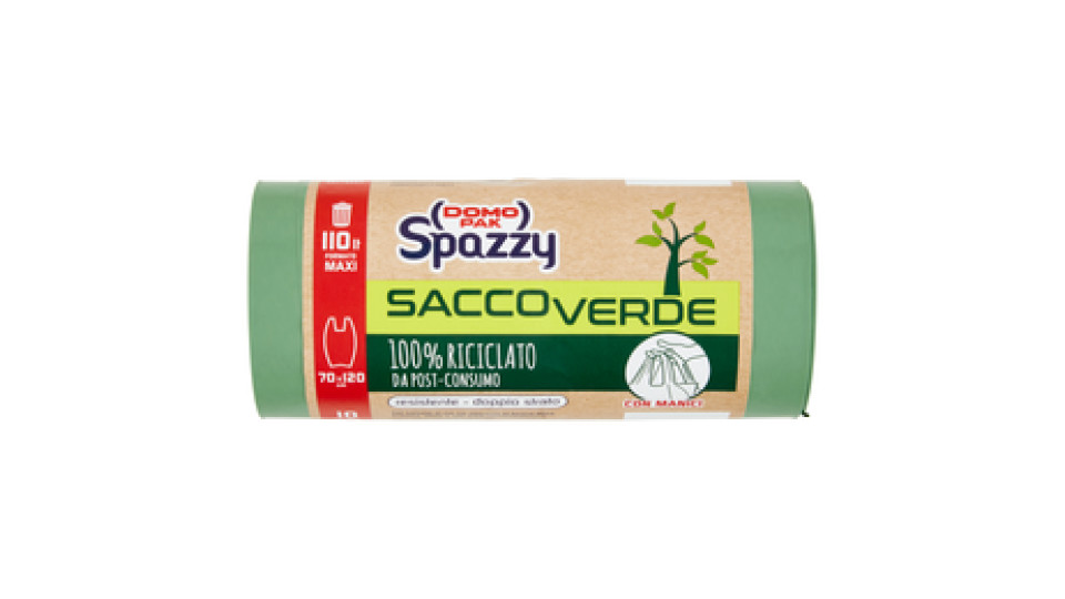 Domopak Spazzy Sacco Verde 100% Riciclato da Post-Consumo con Manici 110 lt 70x120 cm 10 pz