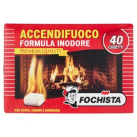 Fochista Accendifuoco Formula Inodore Premium Quality per Stufe, Camini e Barbecue 40 pz